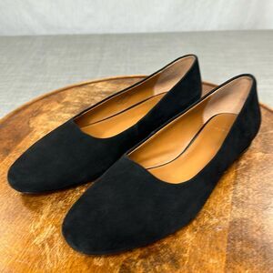 Halston Shoes Womens 8 Linda Black Suede Leather Ballet Flats Basic Staple